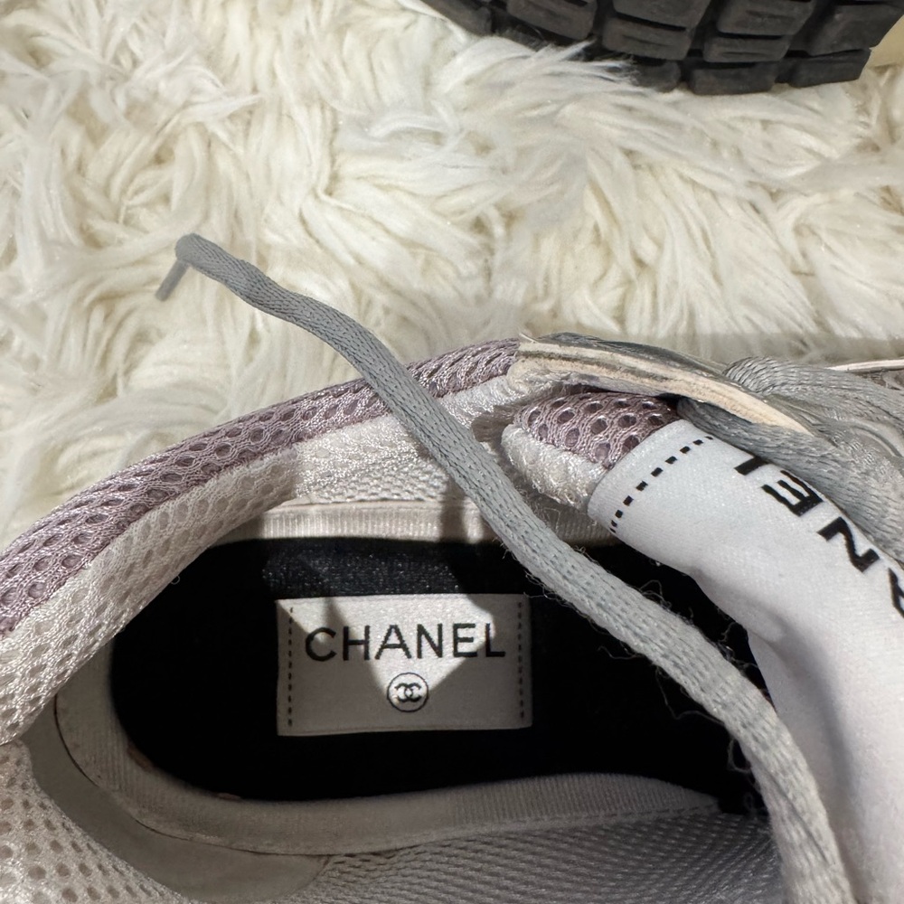 CHANEL Women's Metallic Silver and Pink Sneakers - Picture 8 of 9